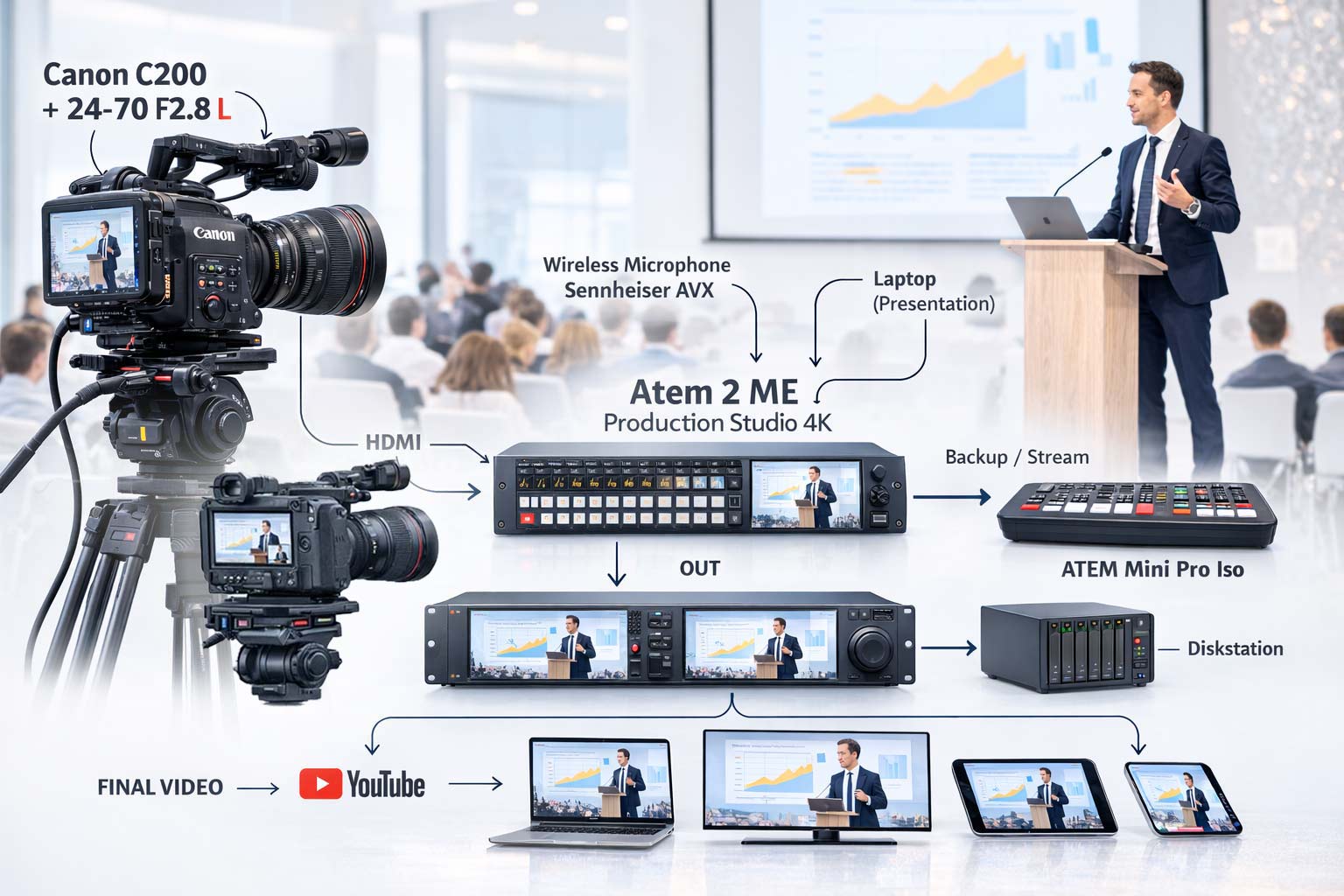 Professional conference production setup